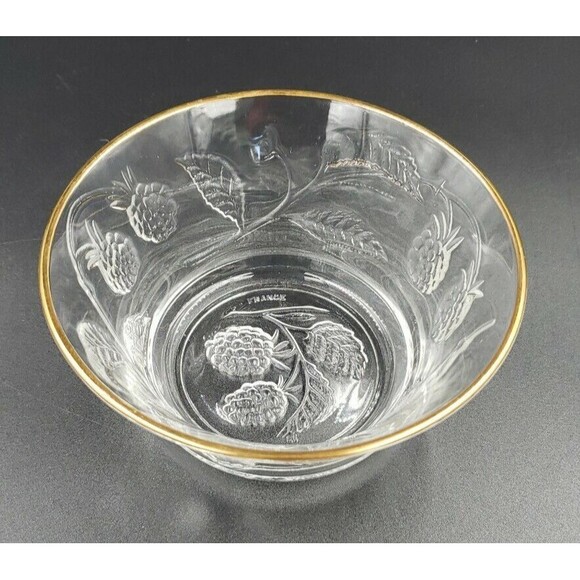 Arcoroc Vine and Berry Nut Bowl France Vtg Clear Glass Gold Trim Small Serving - Picture 1 of 9